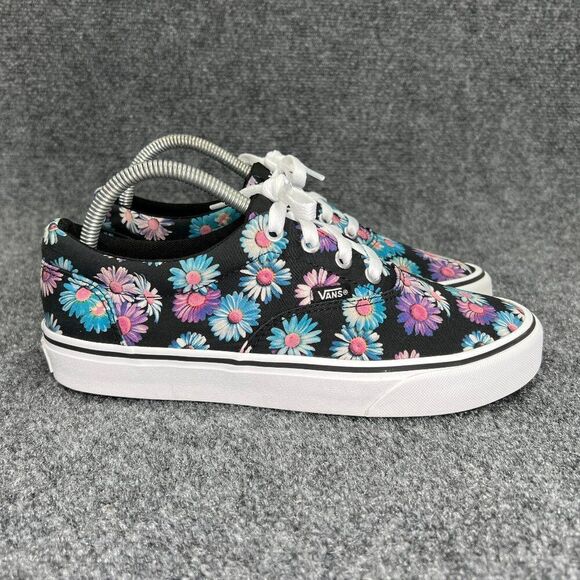 Vans Shoes Women's 9 Black Blue Floral Print Low Lace Up Casual Skate Sneakers - Picture 1 of 11